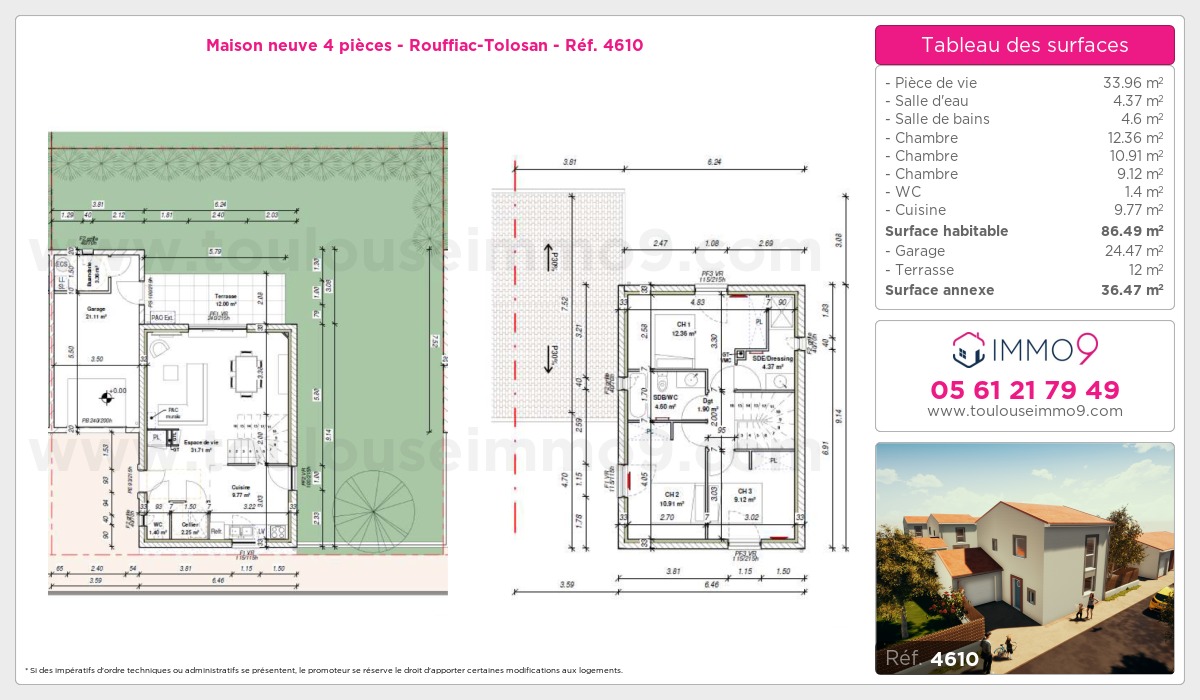 Plan et surfaces, Programme neuf Rouffiac-Tolosan Référence n° 4610