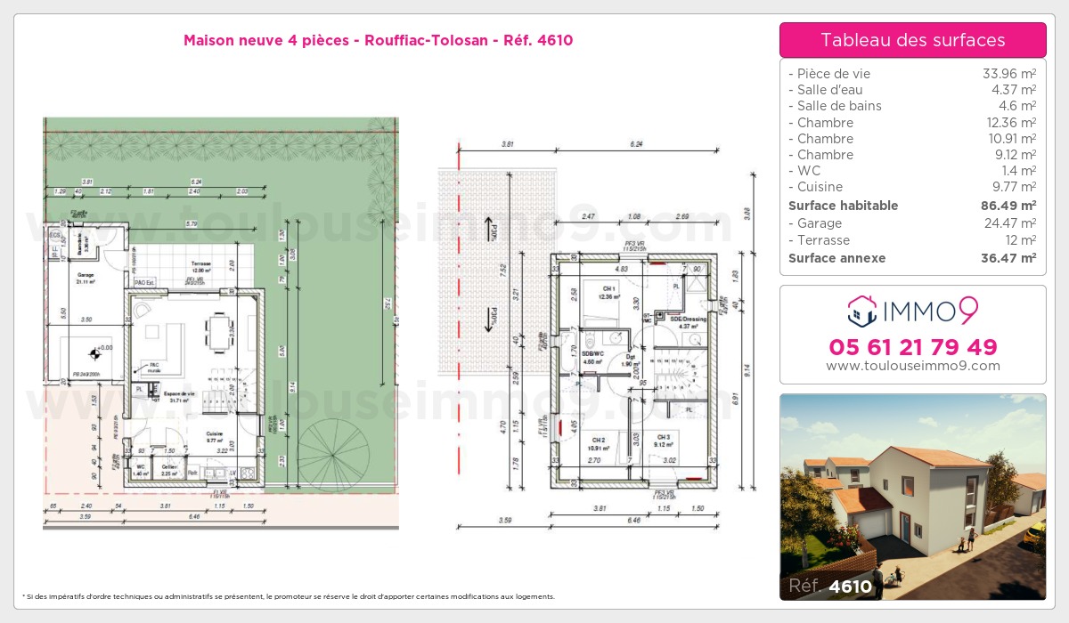 Plan et surfaces, Programme neuf Rouffiac-Tolosan Référence n° 4610