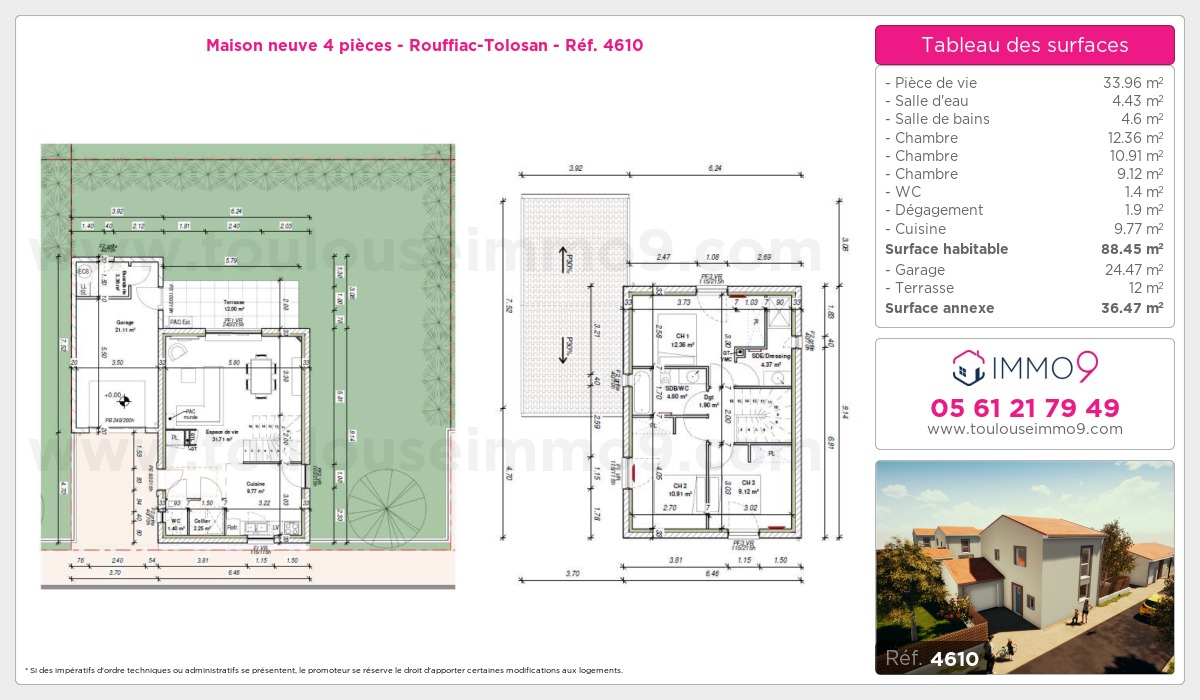 Plan et surfaces, Programme neuf Rouffiac-Tolosan Référence n° 4610