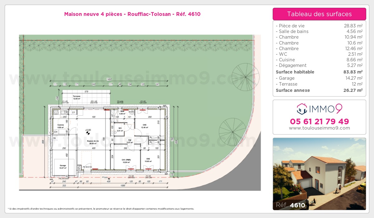 Plan et surfaces, Programme neuf Rouffiac-Tolosan Référence n° 4610