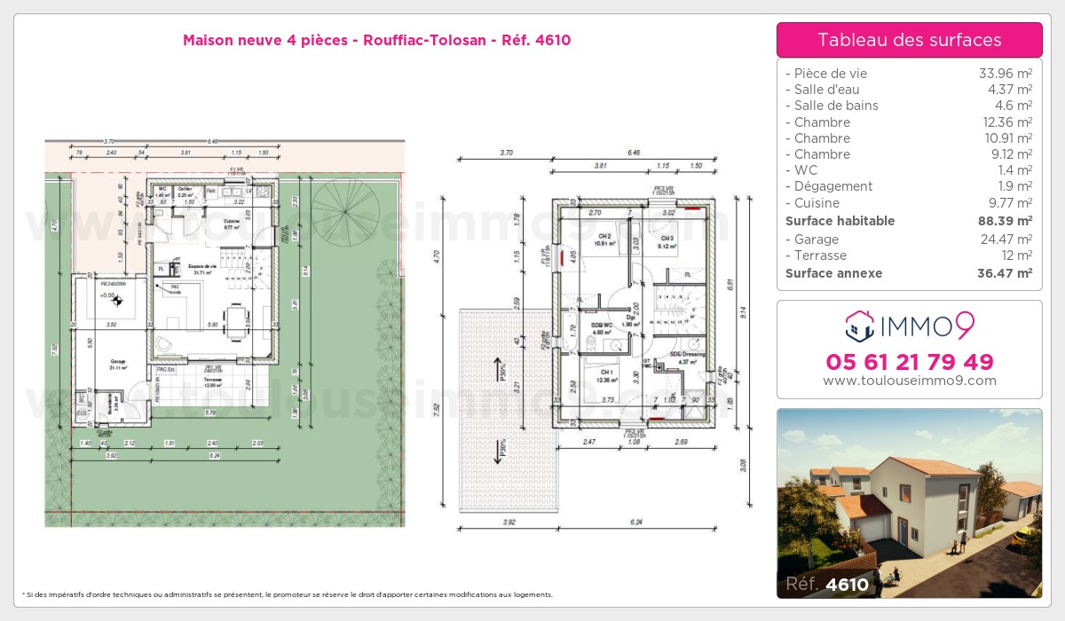 Plan et surfaces, Programme neuf Rouffiac-Tolosan Référence n° 4610