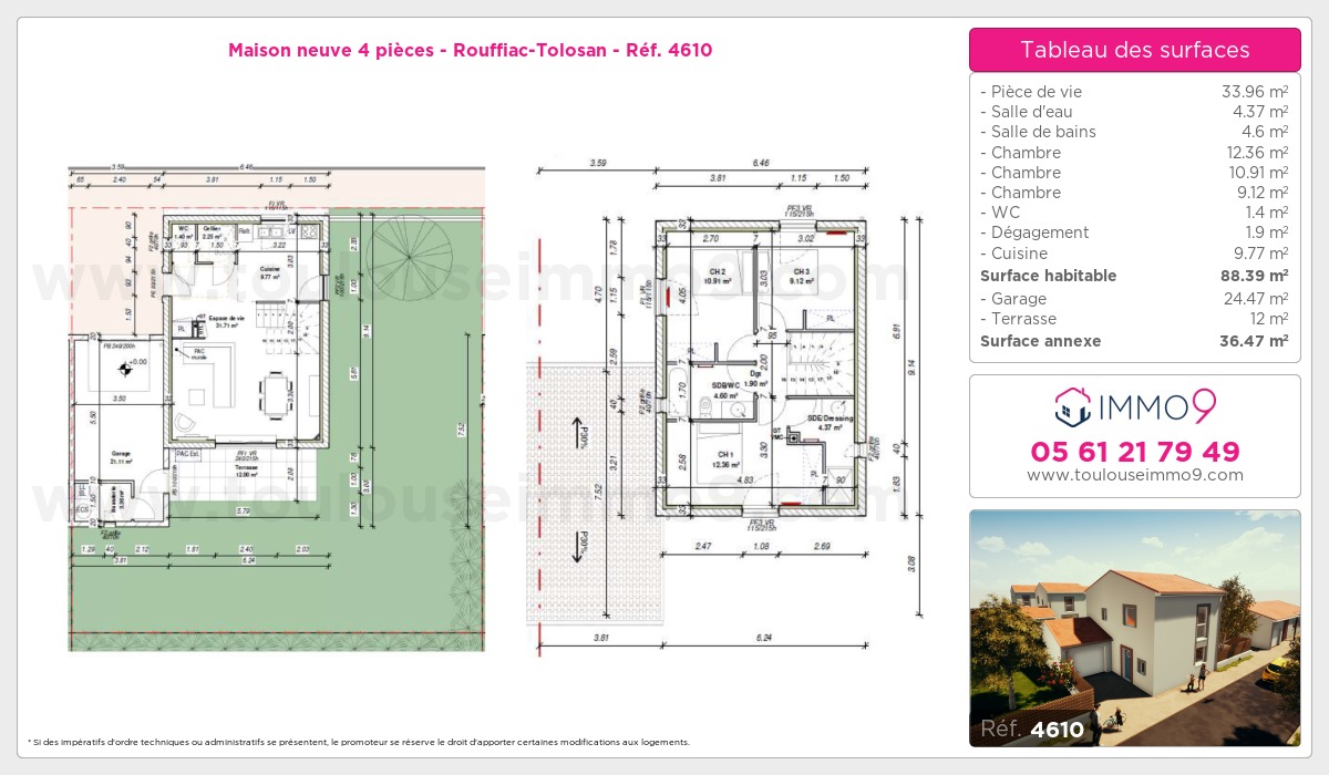 Plan et surfaces, Programme neuf Rouffiac-Tolosan Référence n° 4610