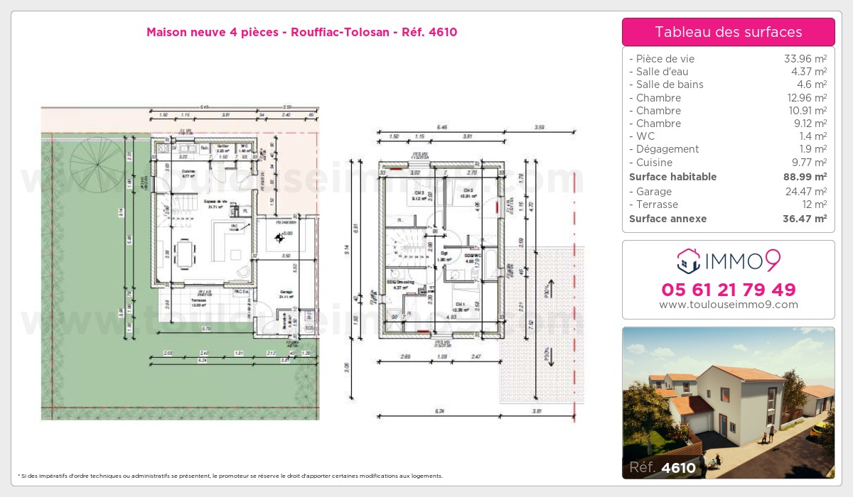 Plan et surfaces, Programme neuf Rouffiac-Tolosan Référence n° 4610