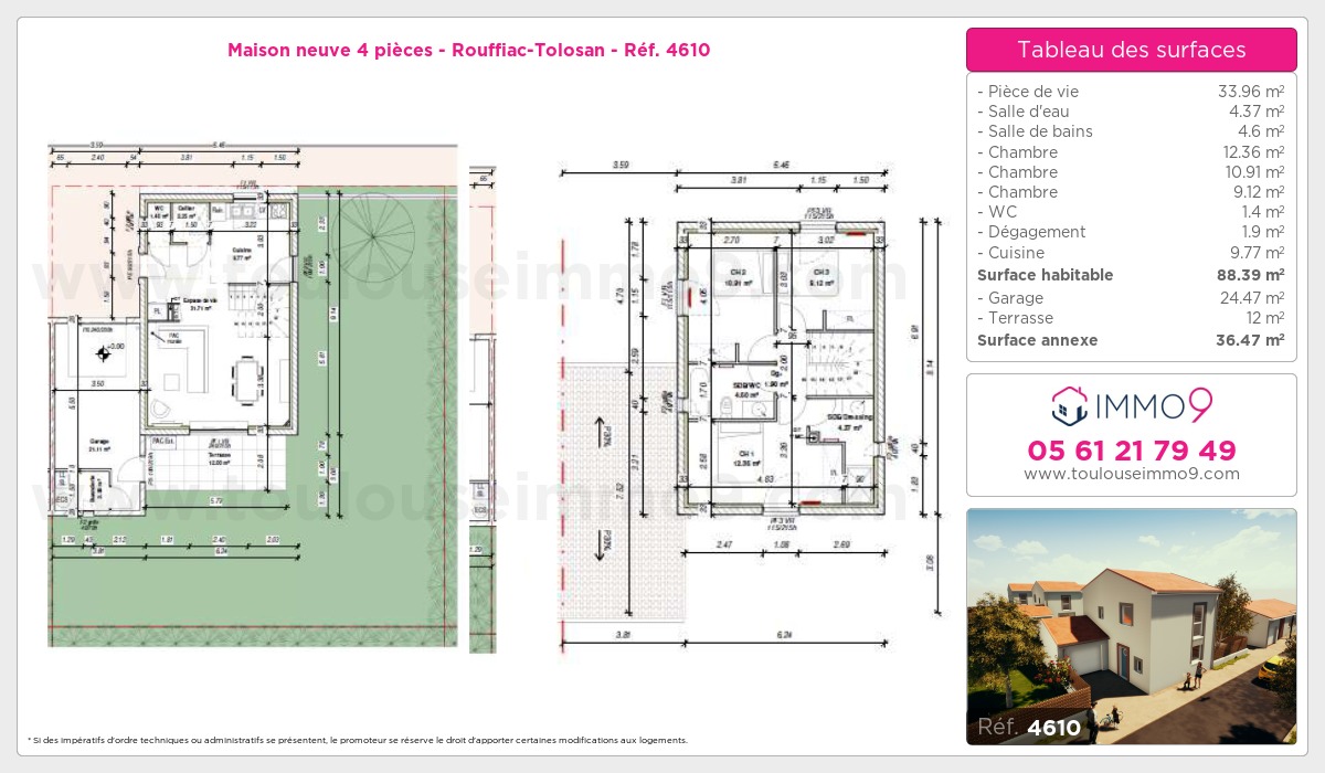 Plan et surfaces, Programme neuf Rouffiac-Tolosan Référence n° 4610