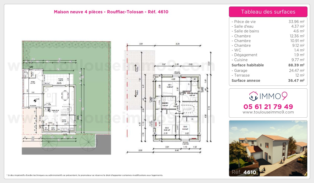 Plan et surfaces, Programme neuf Rouffiac-Tolosan Référence n° 4610