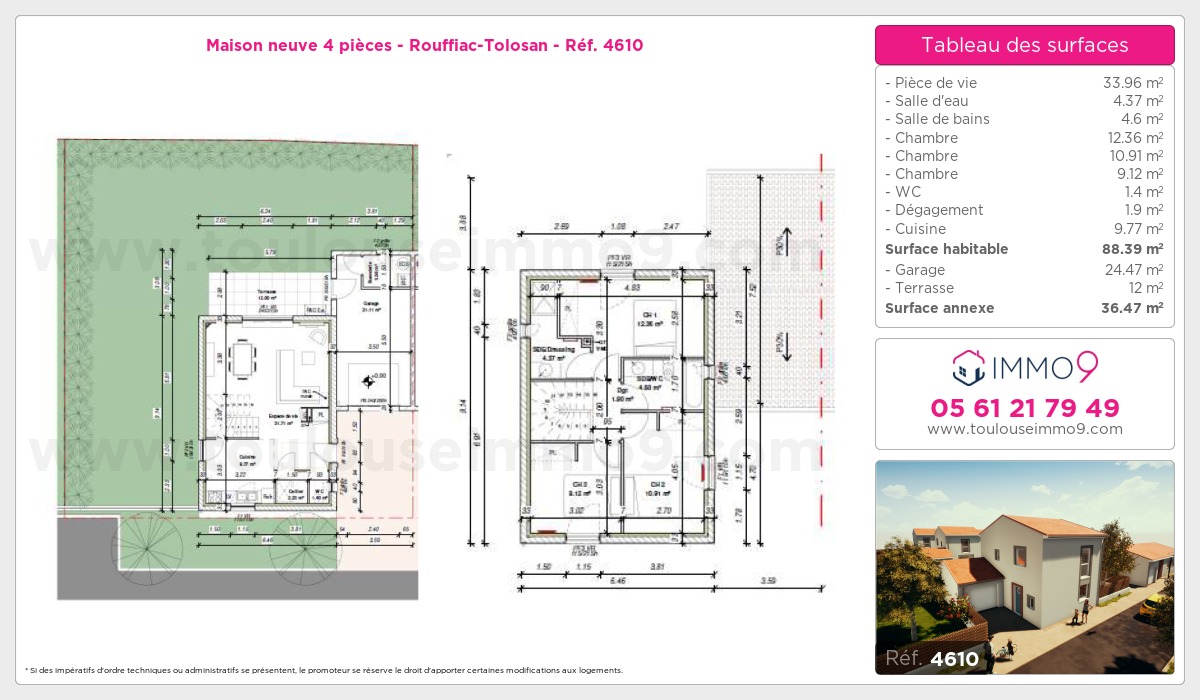 Plan et surfaces, Programme neuf Rouffiac-Tolosan Référence n° 4610