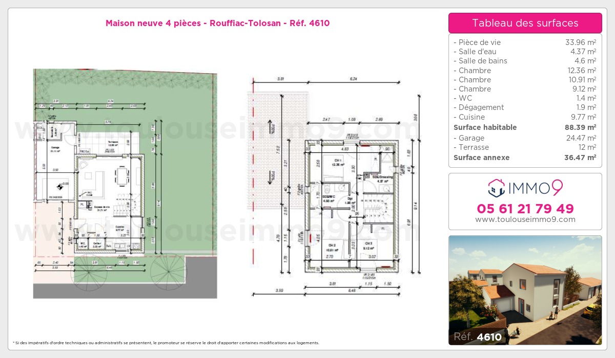 Plan et surfaces, Programme neuf Rouffiac-Tolosan Référence n° 4610