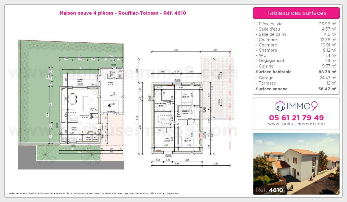 Plan et surfaces, Programme neuf Rouffiac-Tolosan Référence n° 4610