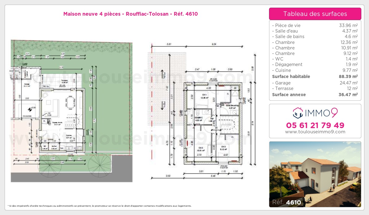 Plan et surfaces, Programme neuf Rouffiac-Tolosan Référence n° 4610