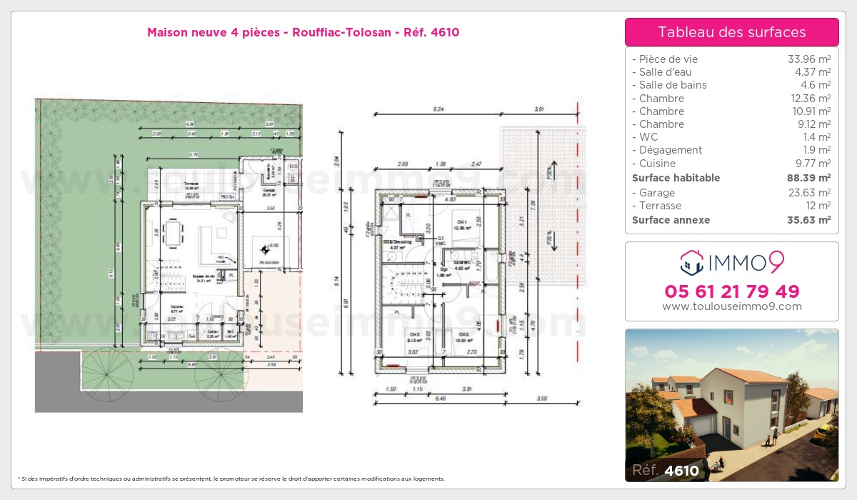 Plan et surfaces, Programme neuf Rouffiac-Tolosan Référence n° 4610