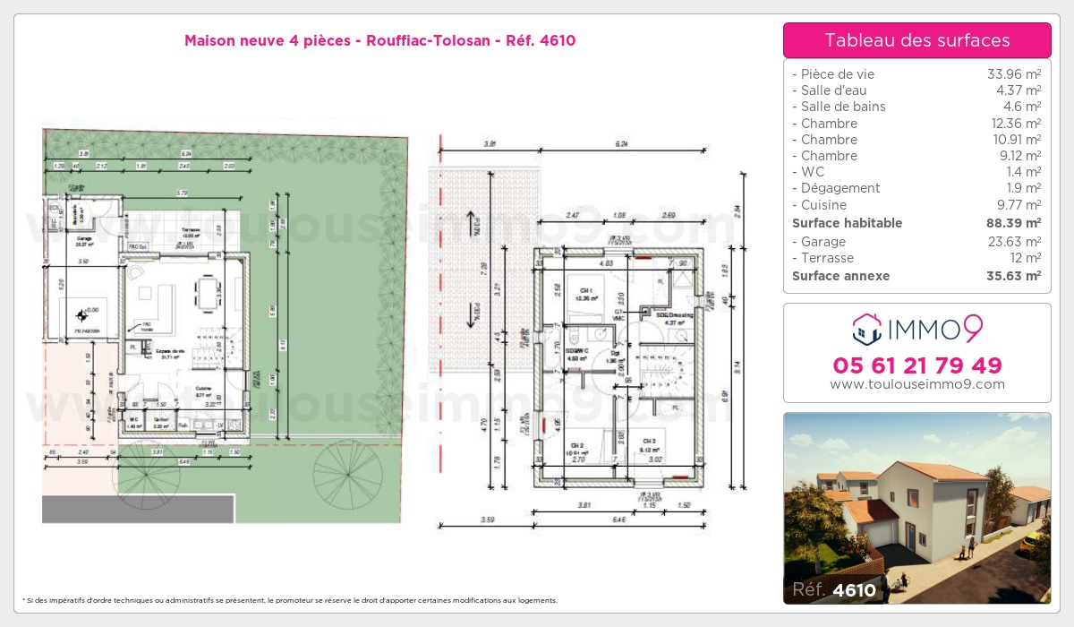 Plan et surfaces, Programme neuf Rouffiac-Tolosan Référence n° 4610