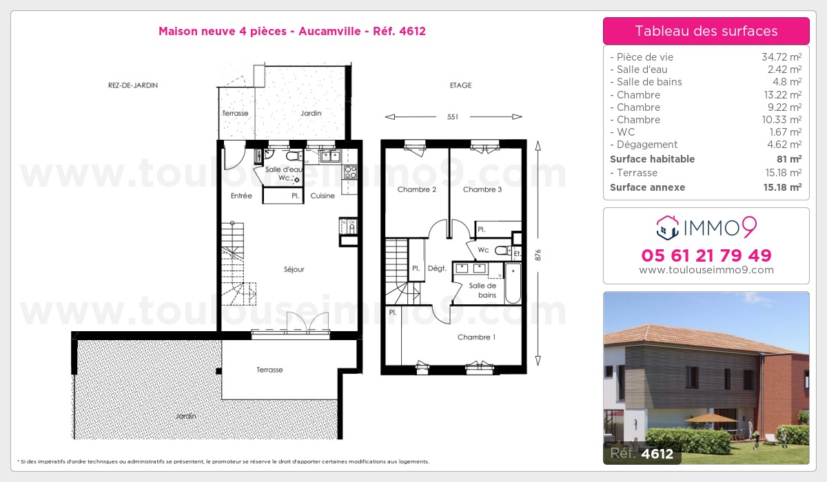 Plan et surfaces, Programme neuf Aucamville Référence n° 4612
