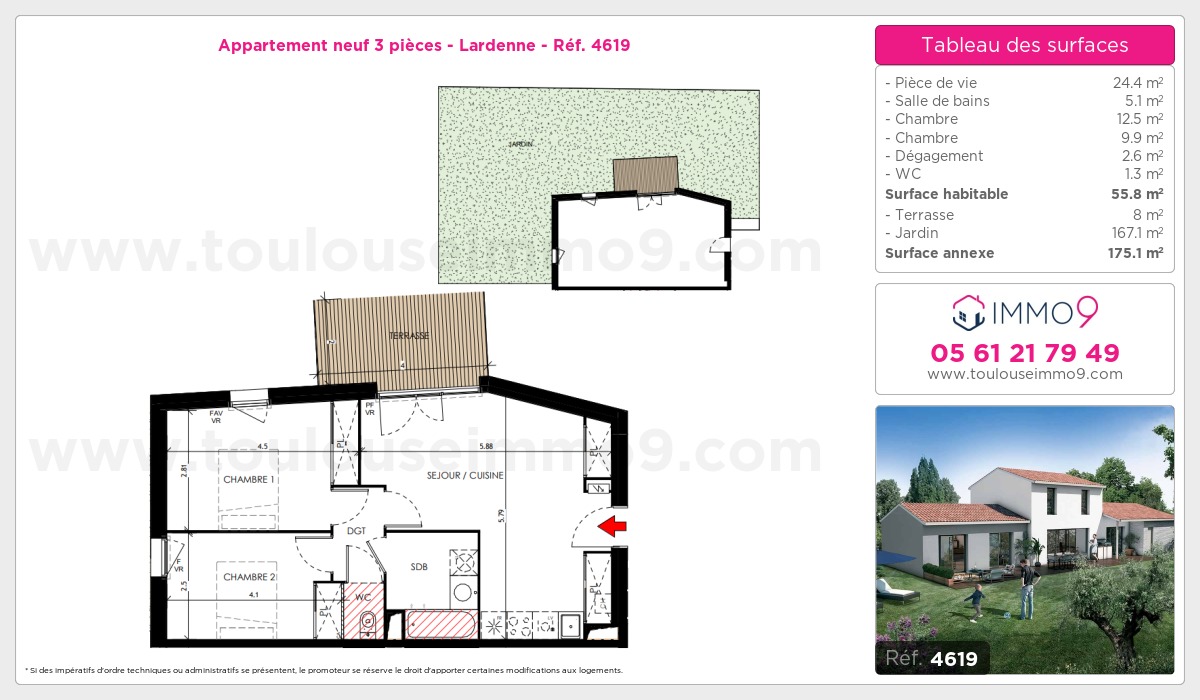 Plan et surfaces, Programme neuf Toulouse : Lardenne Référence n° 4619