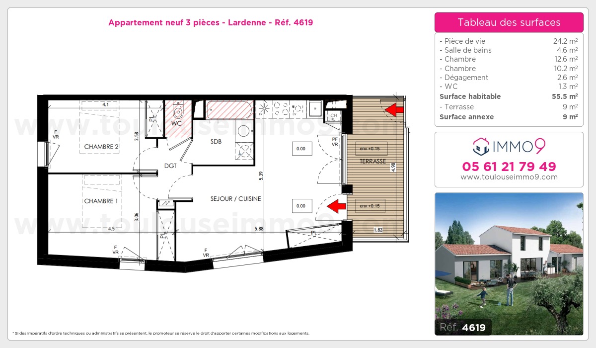 Plan et surfaces, Programme neuf Toulouse : Lardenne Référence n° 4619
