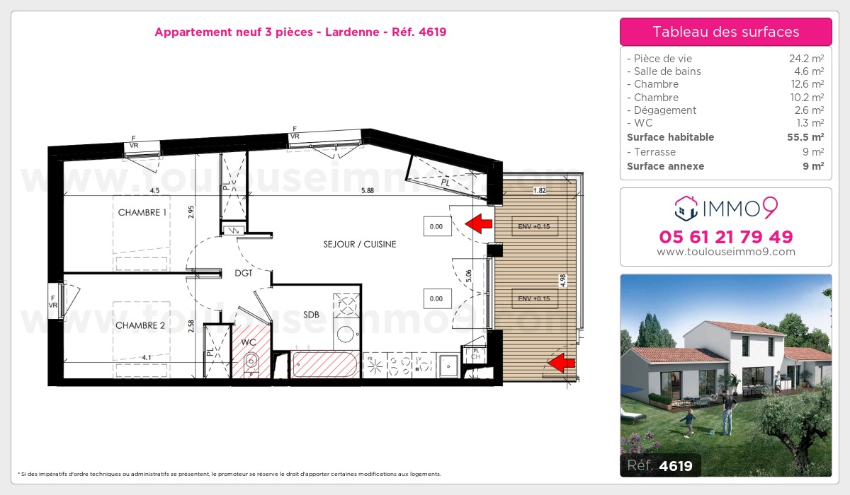 Plan et surfaces, Programme neuf Toulouse : Lardenne Référence n° 4619