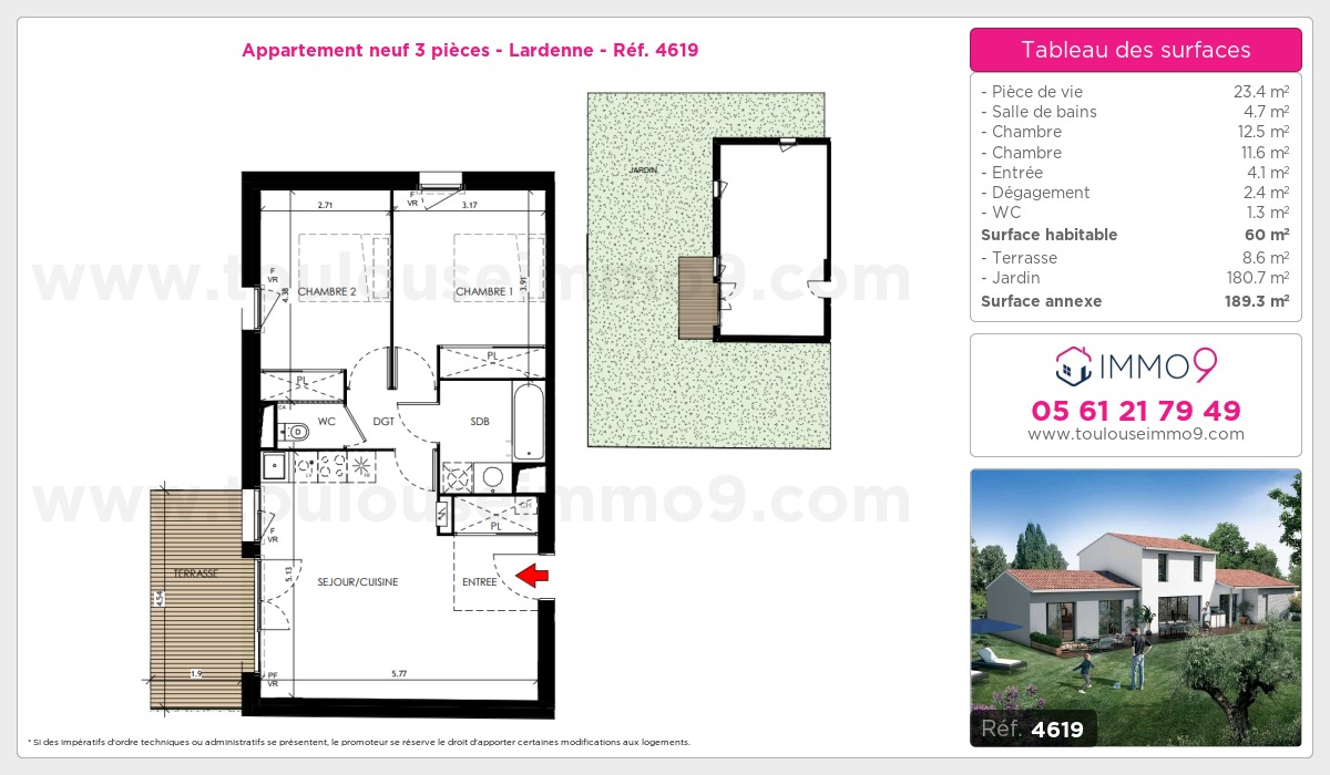 Plan et surfaces, Programme neuf Toulouse : Lardenne Référence n° 4619
