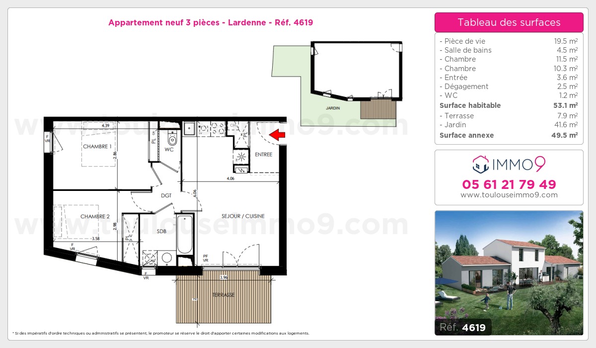 Plan et surfaces, Programme neuf Toulouse : Lardenne Référence n° 4619