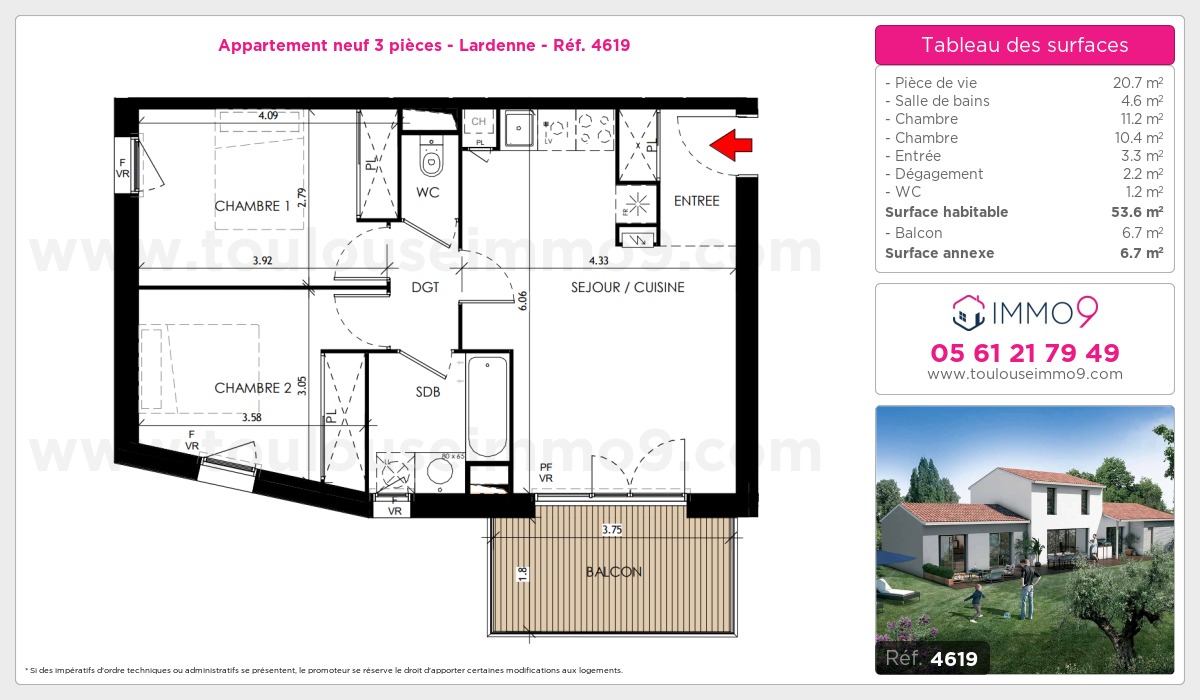Plan et surfaces, Programme neuf Toulouse : Lardenne Référence n° 4619