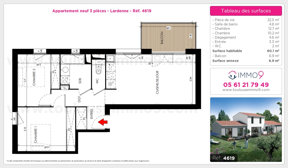 Plan et surfaces, Programme neuf Toulouse : Lardenne Référence n° 4619
