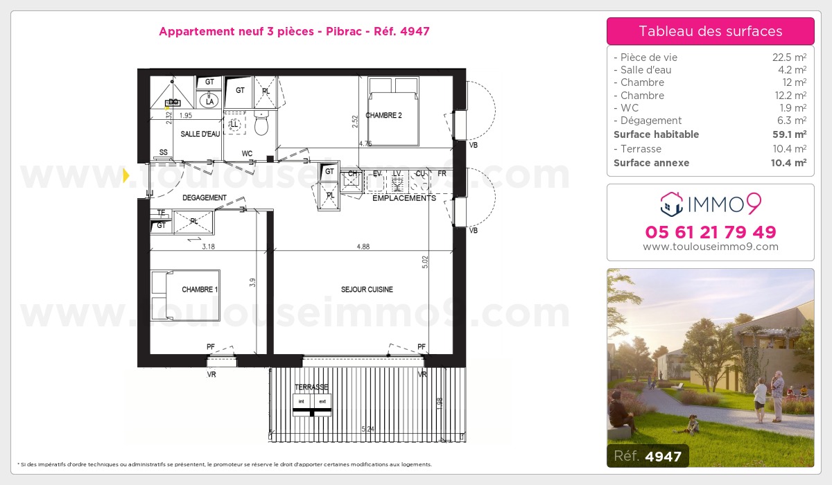 Plan et surfaces, Programme neuf Pibrac Référence n° 4947