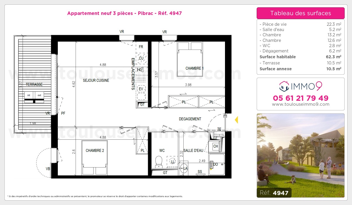 Plan et surfaces, Programme neuf Pibrac Référence n° 4947