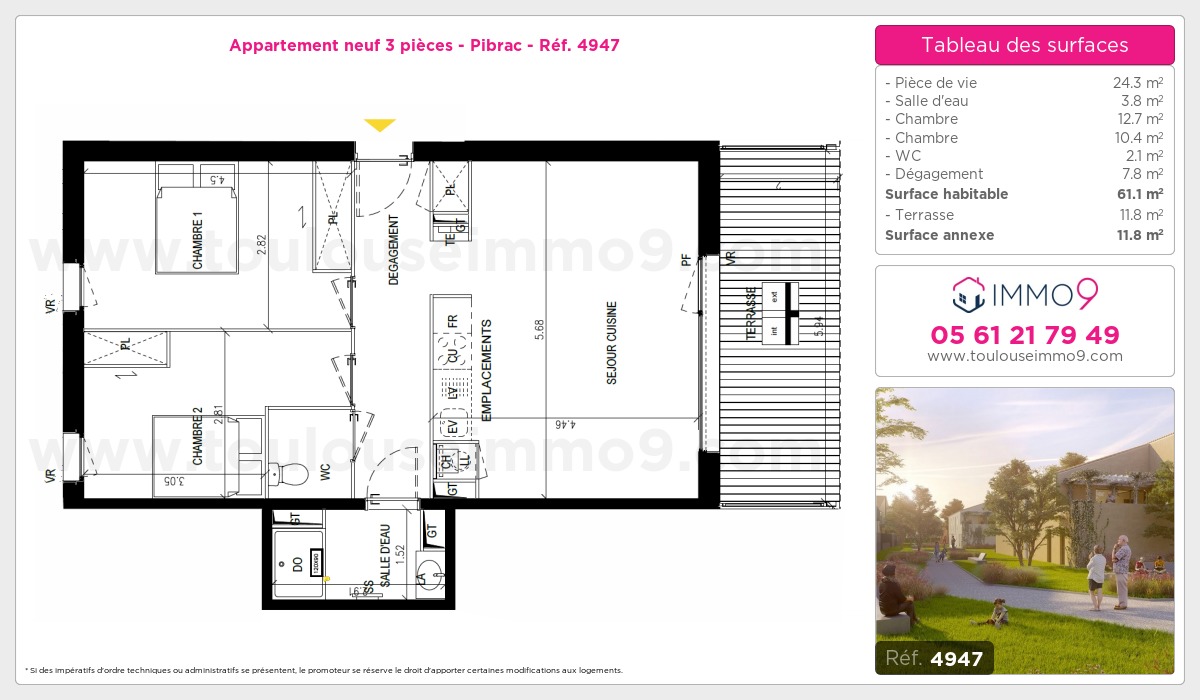 Plan et surfaces, Programme neuf Pibrac Référence n° 4947