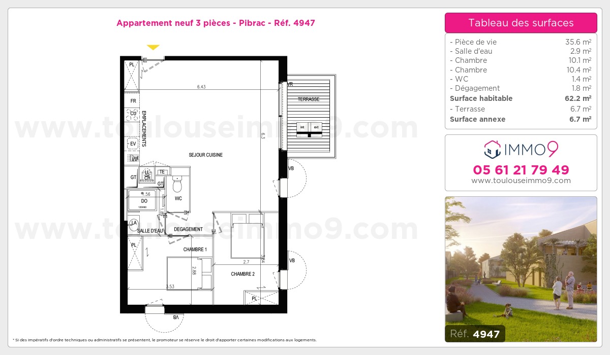 Plan et surfaces, Programme neuf Pibrac Référence n° 4947