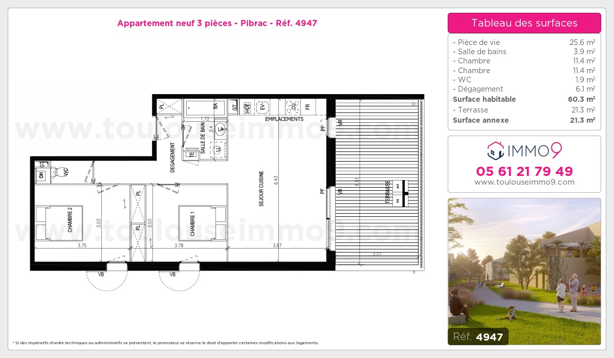 Plan et surfaces, Programme neuf Pibrac Référence n° 4947