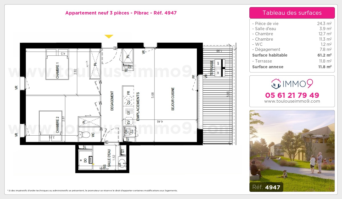 Plan et surfaces, Programme neuf Pibrac Référence n° 4947