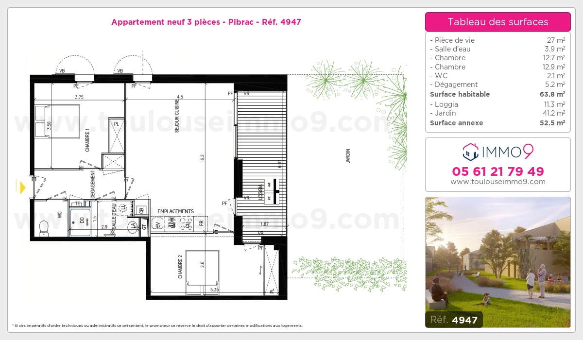 Plan et surfaces, Programme neuf Pibrac Référence n° 4947
