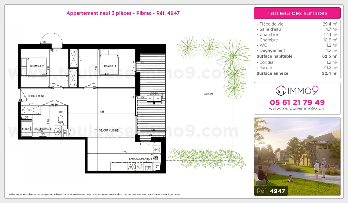 Plan et surfaces, Programme neuf Pibrac Référence n° 4947