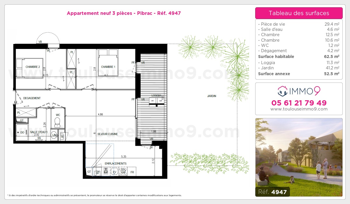 Plan et surfaces, Programme neuf Pibrac Référence n° 4947