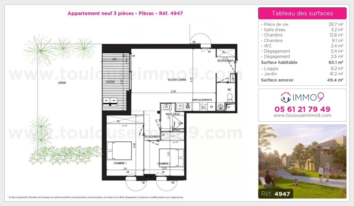 Plan et surfaces, Programme neuf Pibrac Référence n° 4947