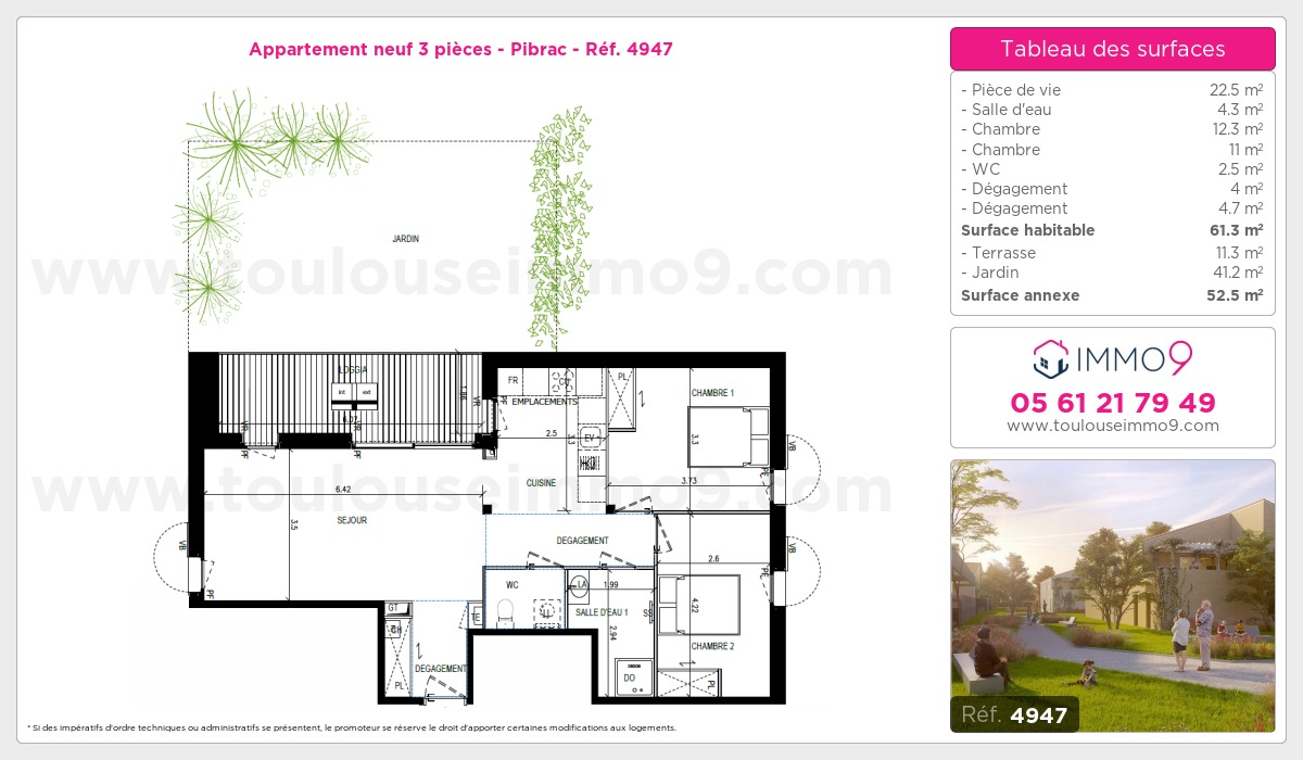 Plan et surfaces, Programme neuf Pibrac Référence n° 4947