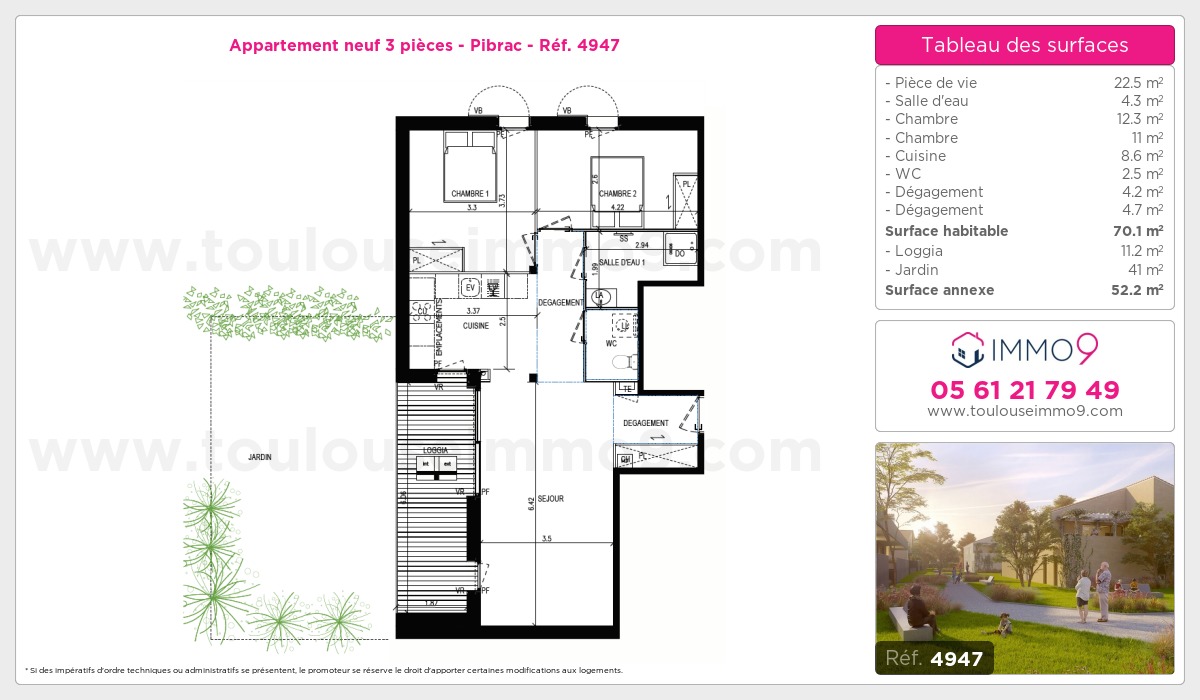 Plan et surfaces, Programme neuf Pibrac Référence n° 4947