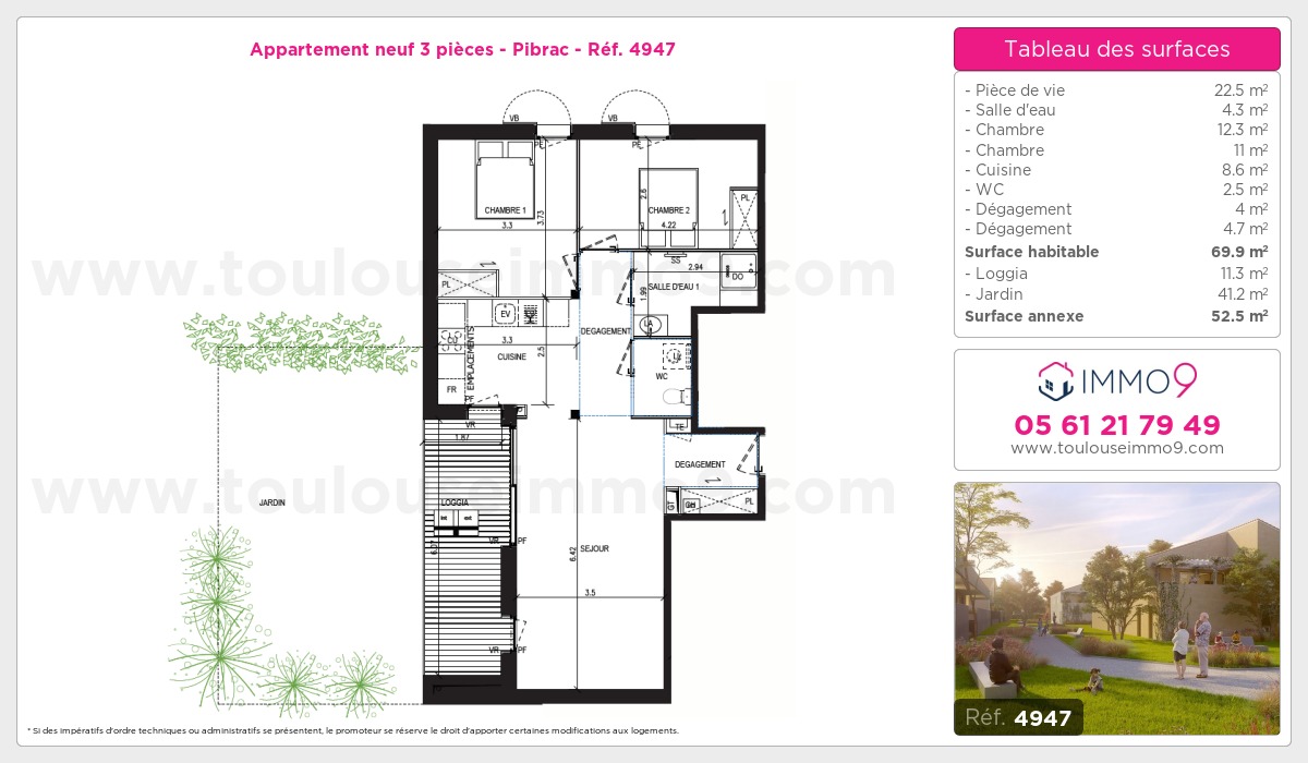 Plan et surfaces, Programme neuf Pibrac Référence n° 4947