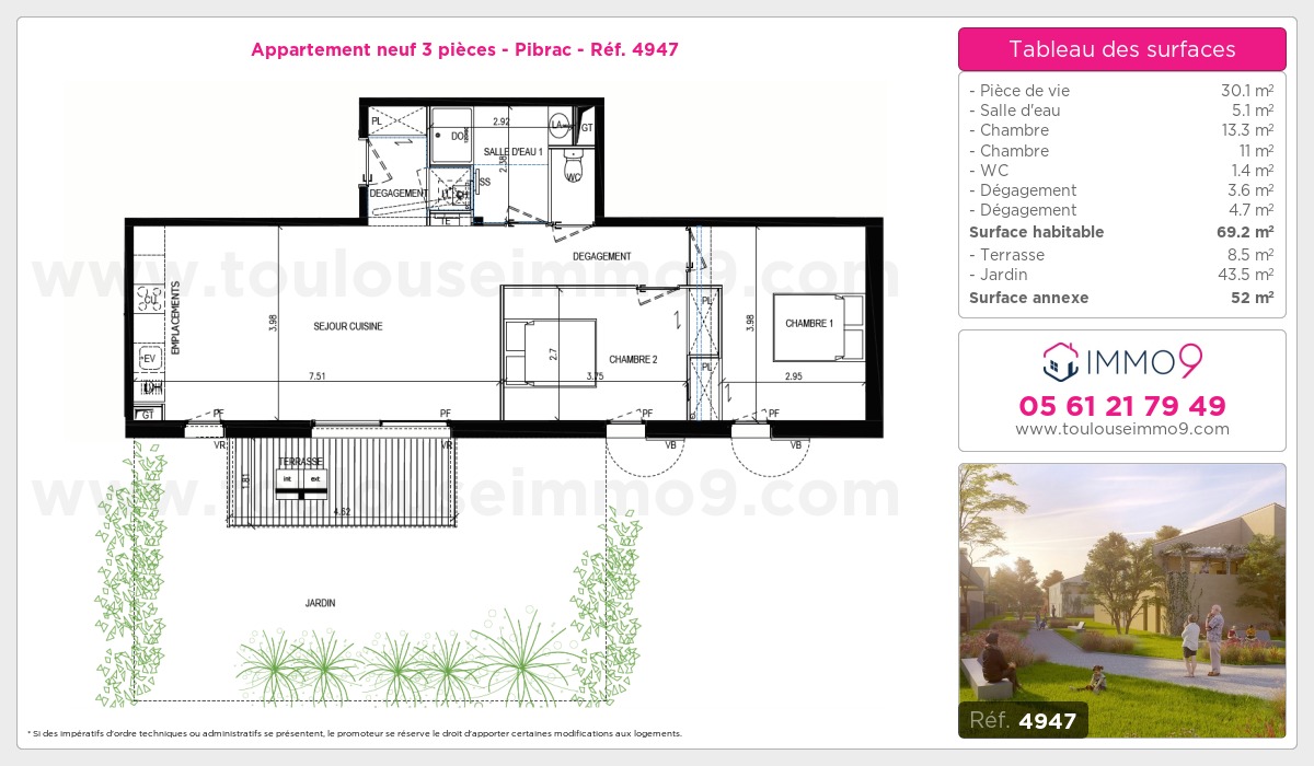 Plan et surfaces, Programme neuf Pibrac Référence n° 4947