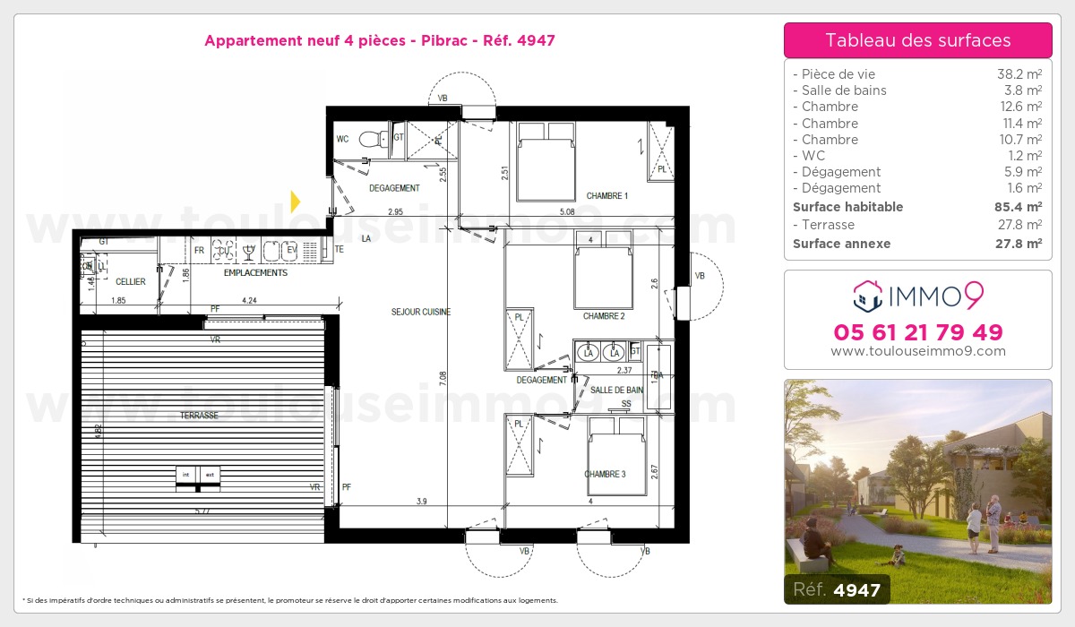 Plan et surfaces, Programme neuf Pibrac Référence n° 4947