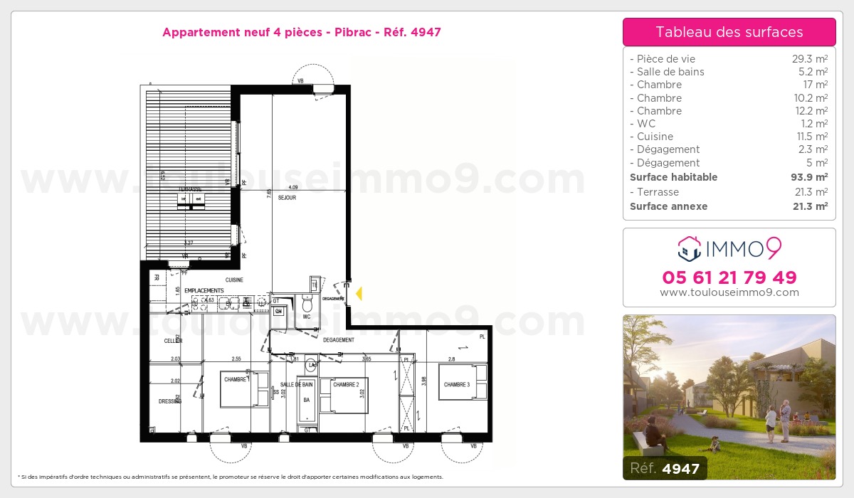 Plan et surfaces, Programme neuf Pibrac Référence n° 4947