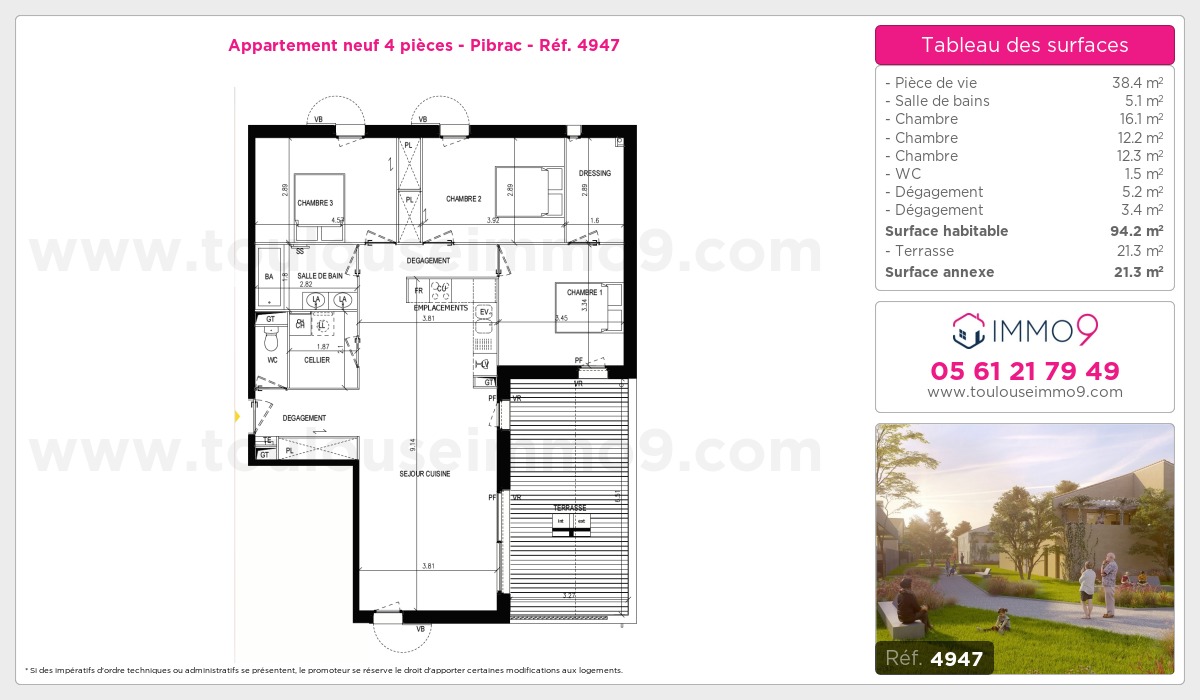 Plan et surfaces, Programme neuf Pibrac Référence n° 4947