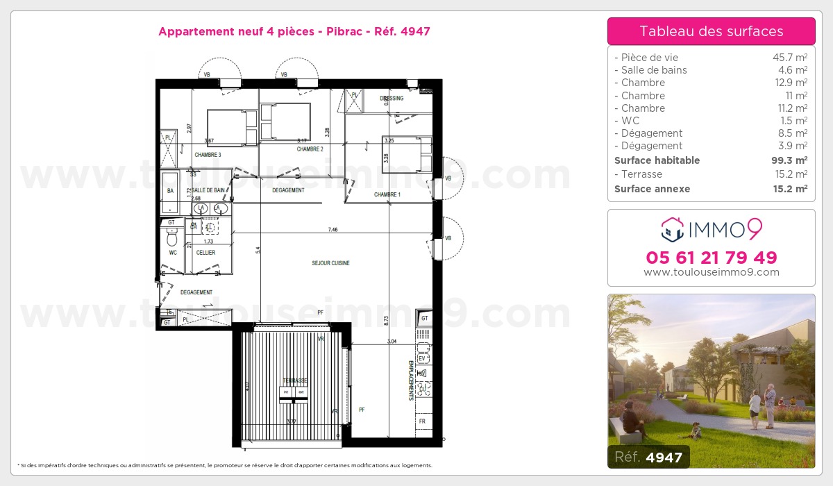 Plan et surfaces, Programme neuf Pibrac Référence n° 4947