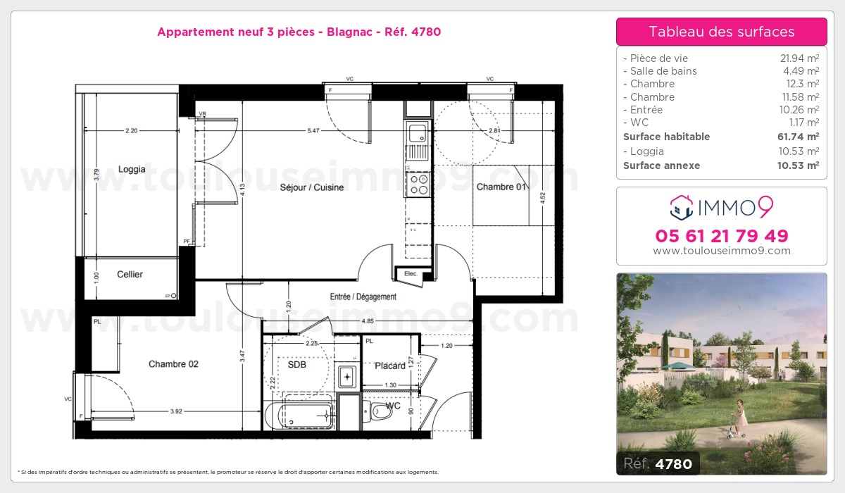 Plan et surfaces, Programme neuf Blagnac Référence n° 4780