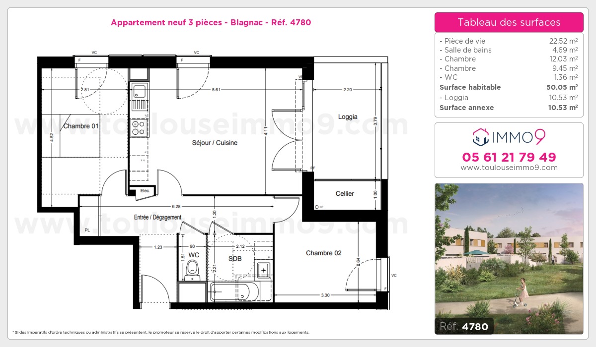 Plan et surfaces, Programme neuf Blagnac Référence n° 4780