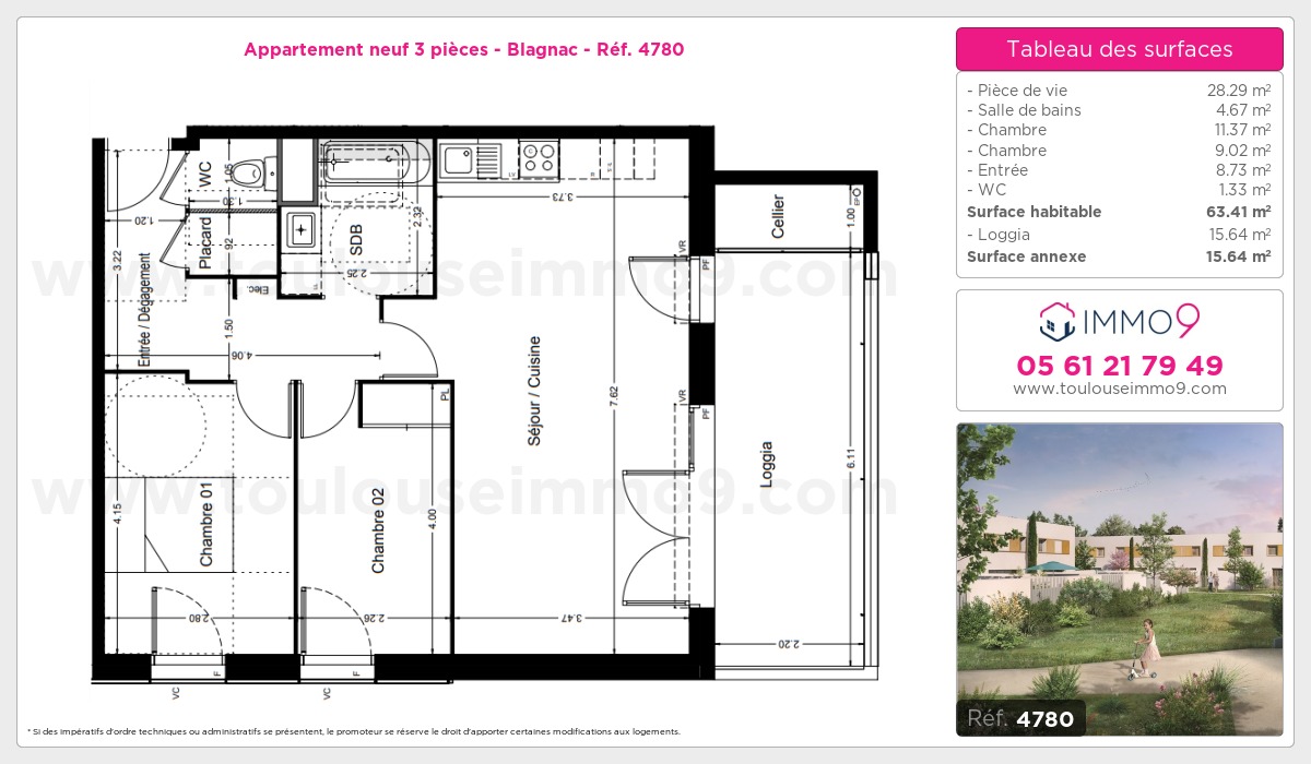 Plan et surfaces, Programme neuf Blagnac Référence n° 4780