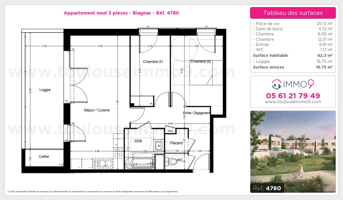 Plan et surfaces, Programme neuf Blagnac Référence n° 4780