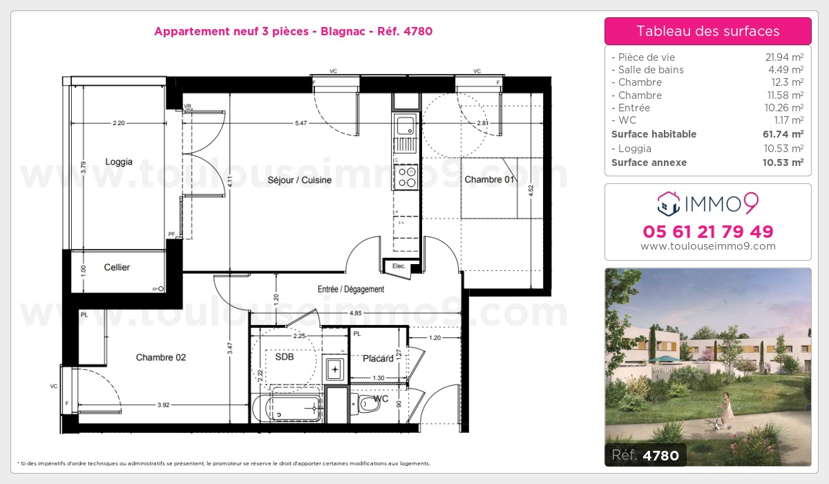 Plan et surfaces, Programme neuf Blagnac Référence n° 4780
