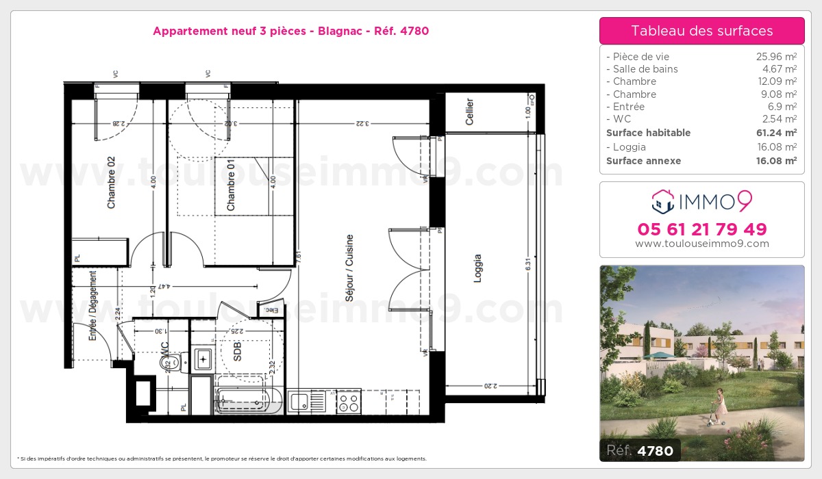Plan et surfaces, Programme neuf Blagnac Référence n° 4780