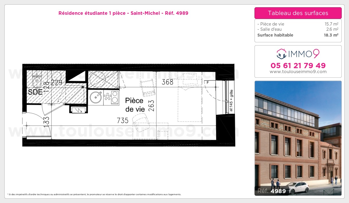 Plan et surfaces, Programme neuf Toulouse : Saint-Michel Référence n° 4989