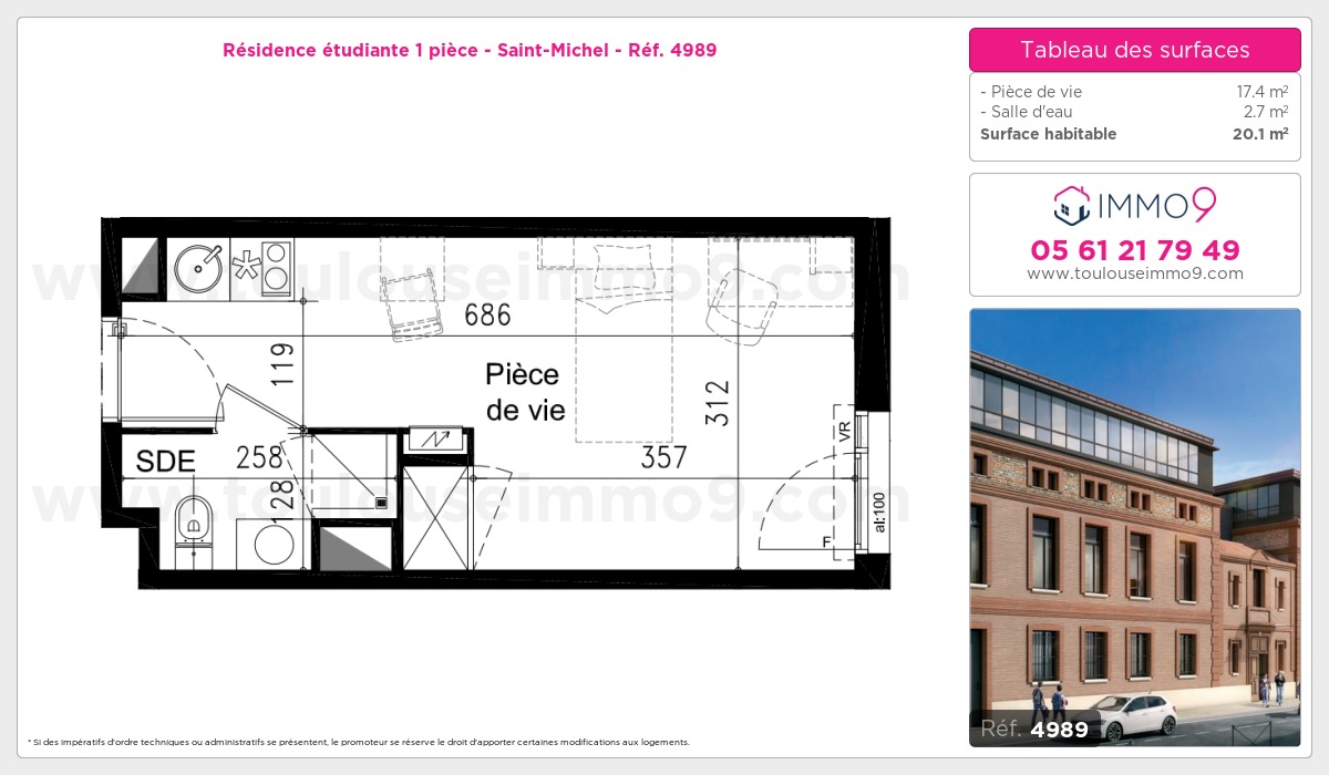 Plan et surfaces, Programme neuf Toulouse : Saint-Michel Référence n° 4989