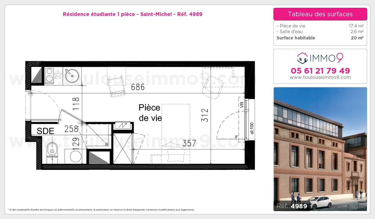 Plan et surfaces, Programme neuf Toulouse : Saint-Michel Référence n° 4989